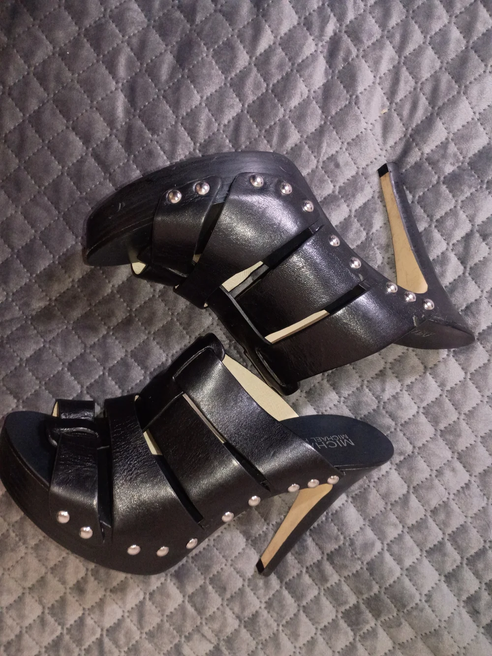 Michael Kors Black Studded Leather High Heel Mules